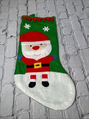 Festive Santa Felt Christmas Stocking with Pom Pom Trim